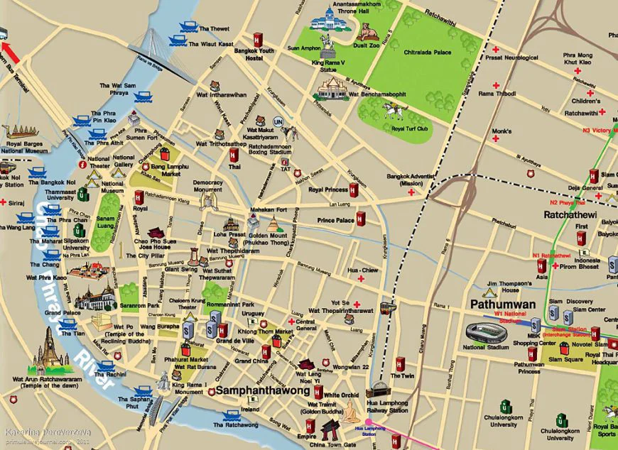 карта река чао прайя центр бангкока